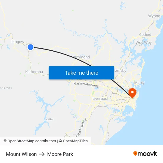 Mount Wilson to Moore Park map