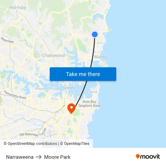 Narraweena to Moore Park map