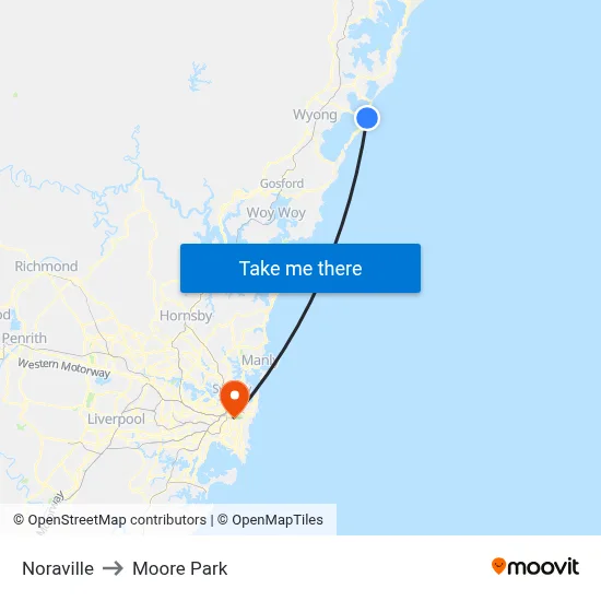 Noraville to Moore Park map