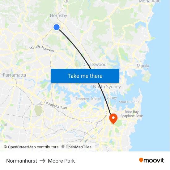 Normanhurst to Moore Park map