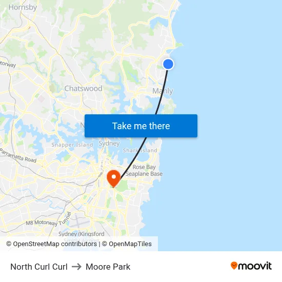 North Curl Curl to Moore Park map
