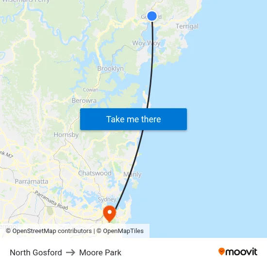 North Gosford to Moore Park map