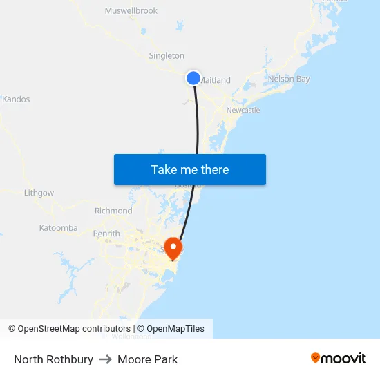North Rothbury to Moore Park map