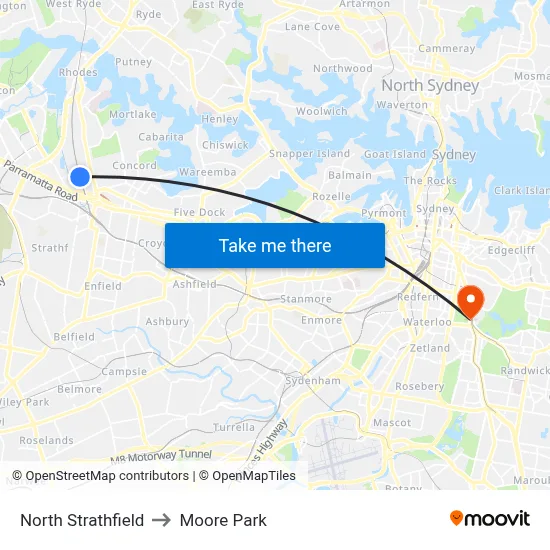 North Strathfield to Moore Park map
