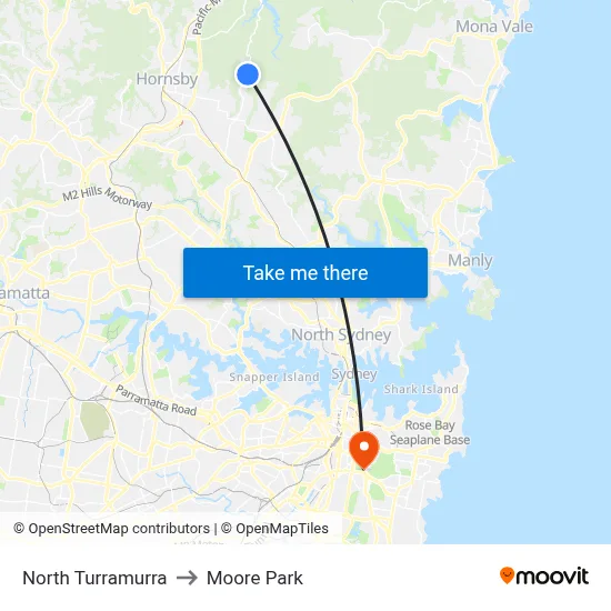 North Turramurra to Moore Park map