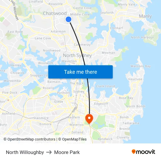 North Willoughby to Moore Park map