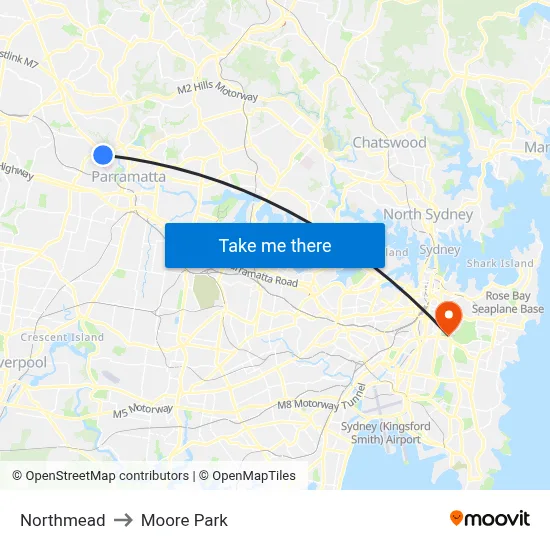 Northmead to Moore Park map