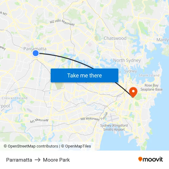 Parramatta to Moore Park map