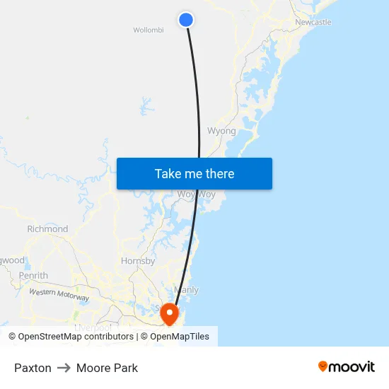 Paxton to Moore Park map