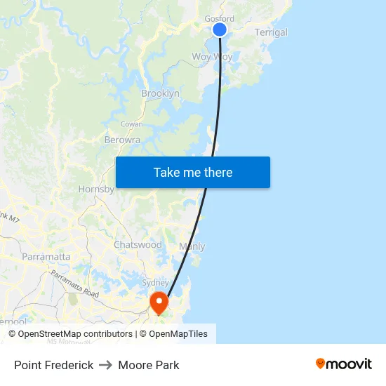 Point Frederick to Moore Park map