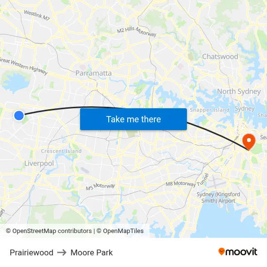 Prairiewood to Moore Park map