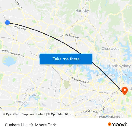 Quakers Hill to Moore Park map