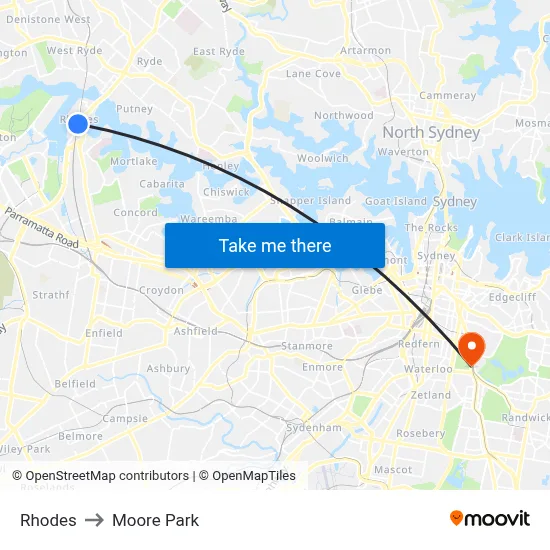 Rhodes to Moore Park map