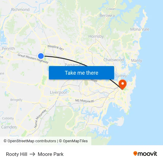 Rooty Hill to Moore Park map