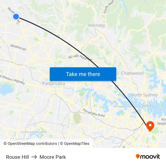 Rouse Hill to Moore Park map