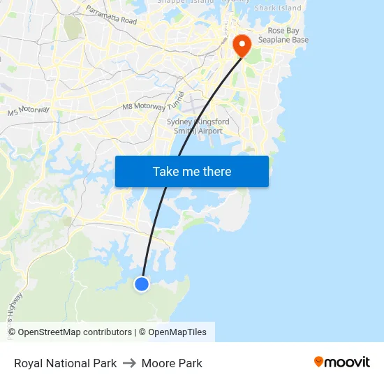 Royal National Park to Moore Park map