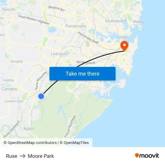 Ruse to Moore Park map