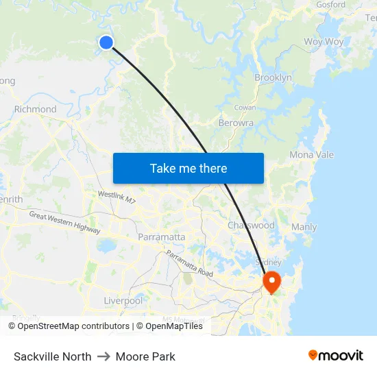 Sackville North to Moore Park map