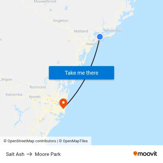 Salt Ash to Moore Park map