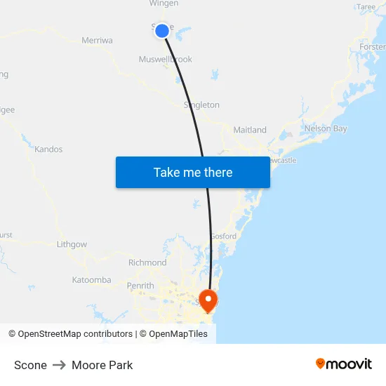 Scone to Moore Park map