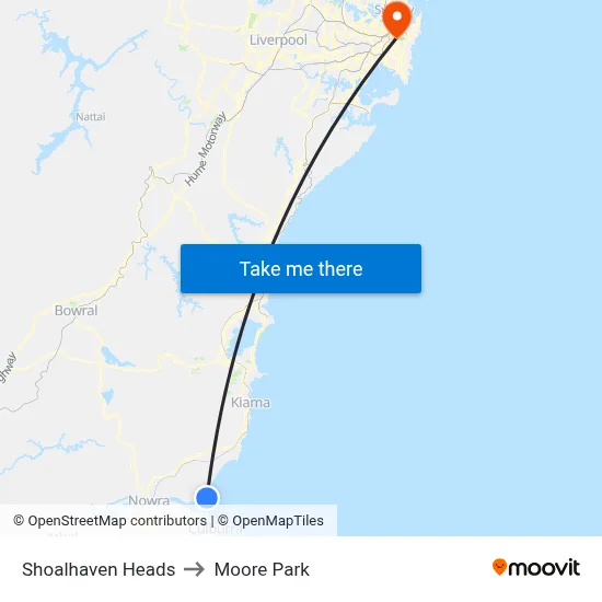 Shoalhaven Heads to Moore Park map