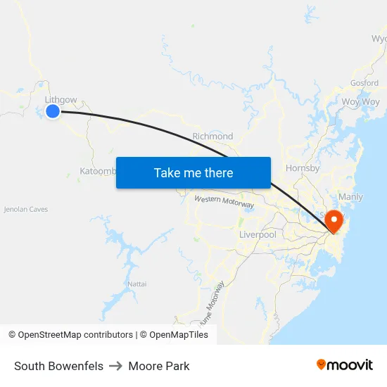 South Bowenfels to Moore Park map