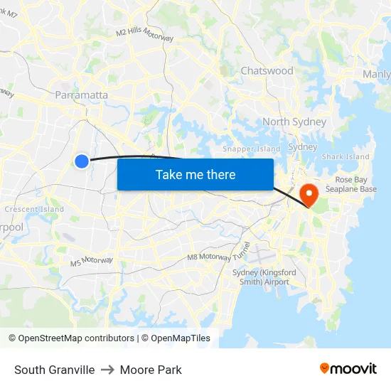 South Granville to Moore Park map