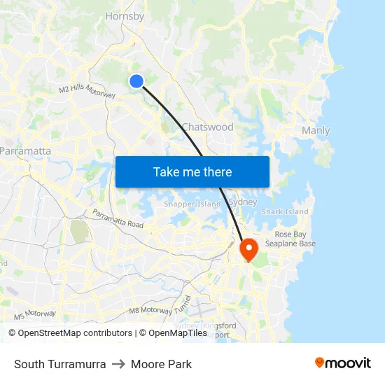 South Turramurra to Moore Park map