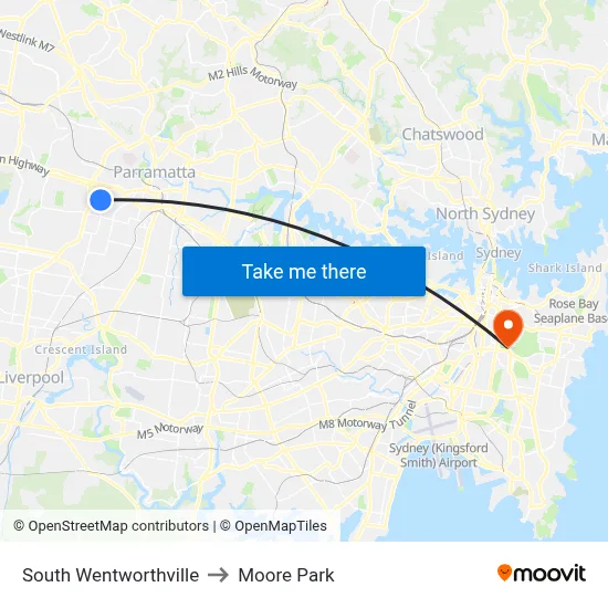 South Wentworthville to Moore Park map