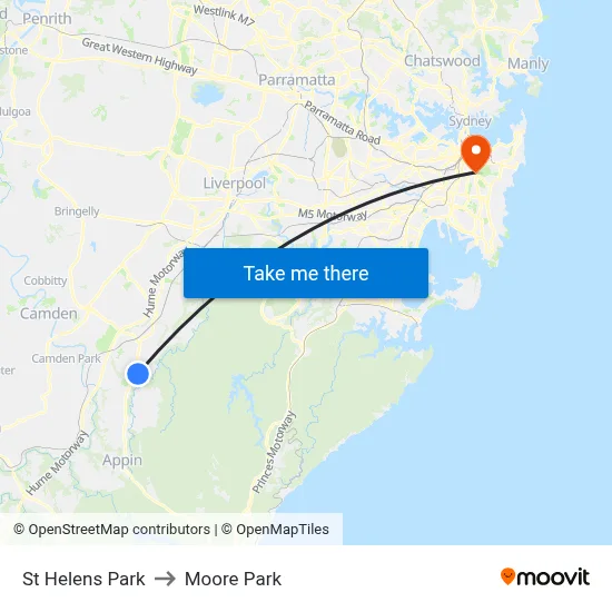St Helens Park to Moore Park map