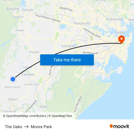 The Oaks to Moore Park map