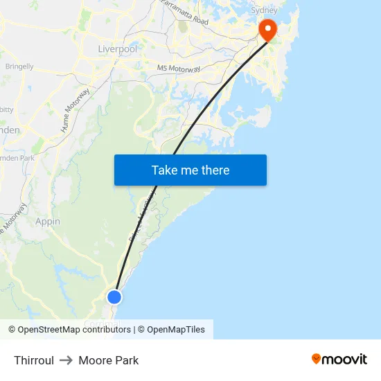 Thirroul to Moore Park map