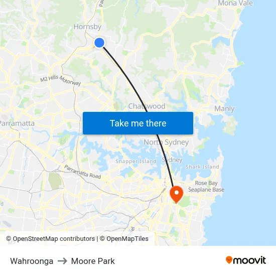 Wahroonga to Moore Park map