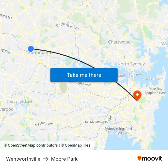 Wentworthville to Moore Park map