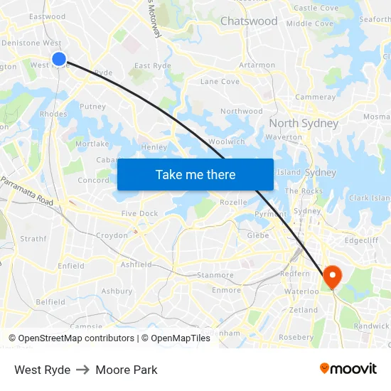 West Ryde to Moore Park map