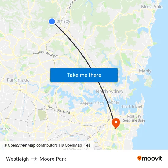 Westleigh to Moore Park map