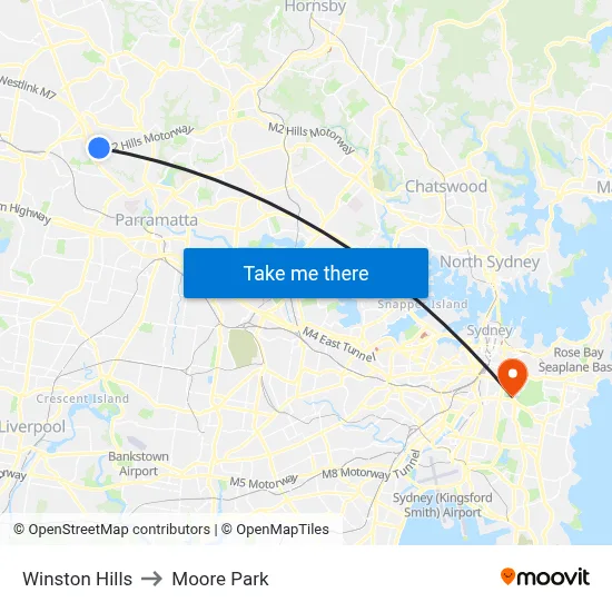 Winston Hills to Moore Park map