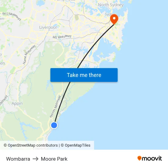 Wombarra to Moore Park map