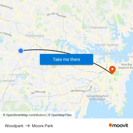 Woodpark to Moore Park map
