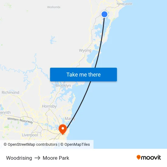Woodrising to Moore Park map