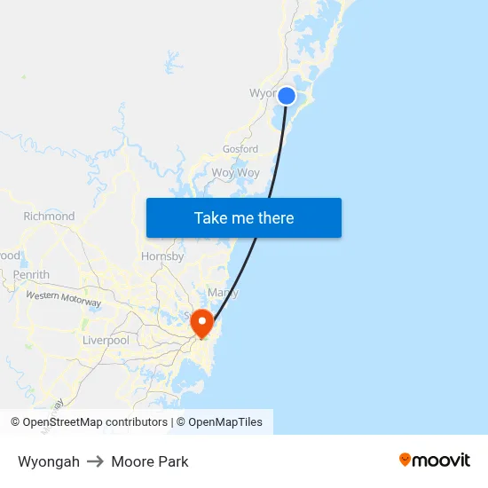 Wyongah to Moore Park map