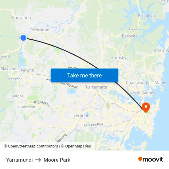 Yarramundi to Moore Park map