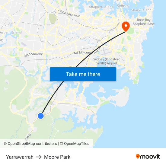 Yarrawarrah to Moore Park map