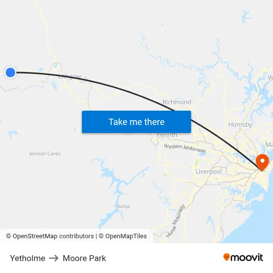 Yetholme to Moore Park map