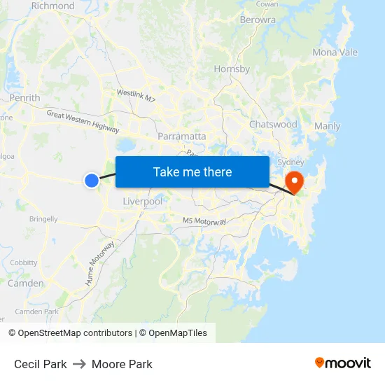 Cecil Park to Moore Park map