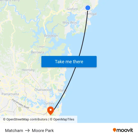 Matcham to Moore Park map