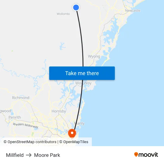 Millfield to Moore Park map