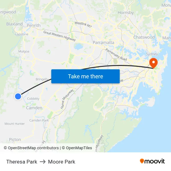 Theresa Park to Moore Park map