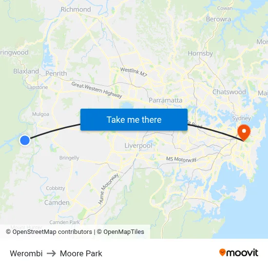 Werombi to Moore Park map
