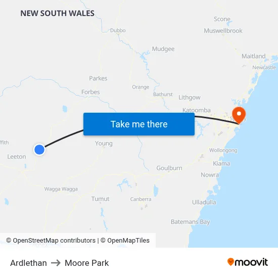 Ardlethan to Moore Park map